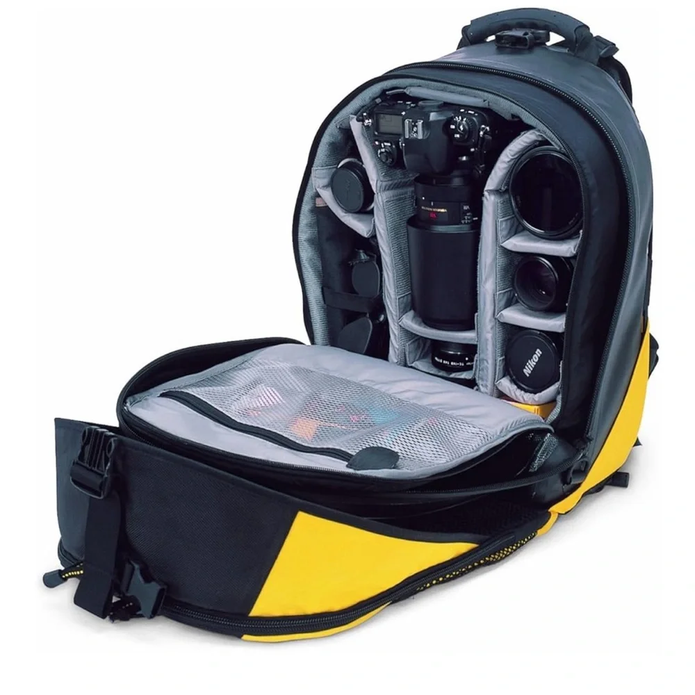 Black and Yellow Camera Bag with Padded Straps, Waterproof